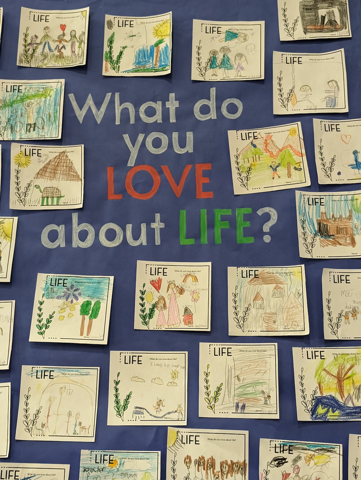 Artwork describing what Miriam Bowen's students love about life. 