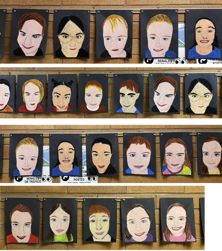 third-grade arts-integrated self portraits using oil pastel