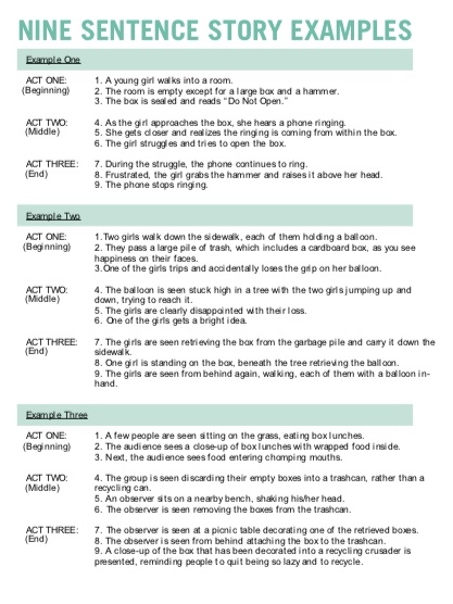 nine sentence story examples