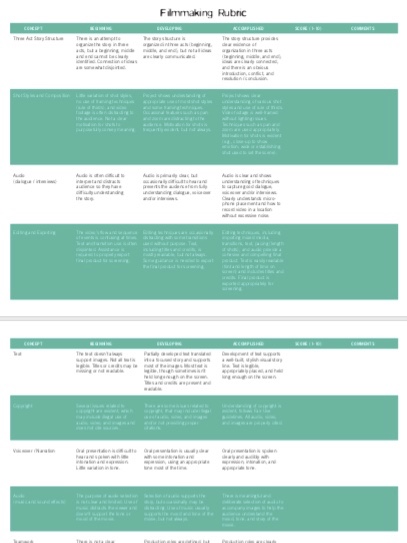 filmmaking rubric